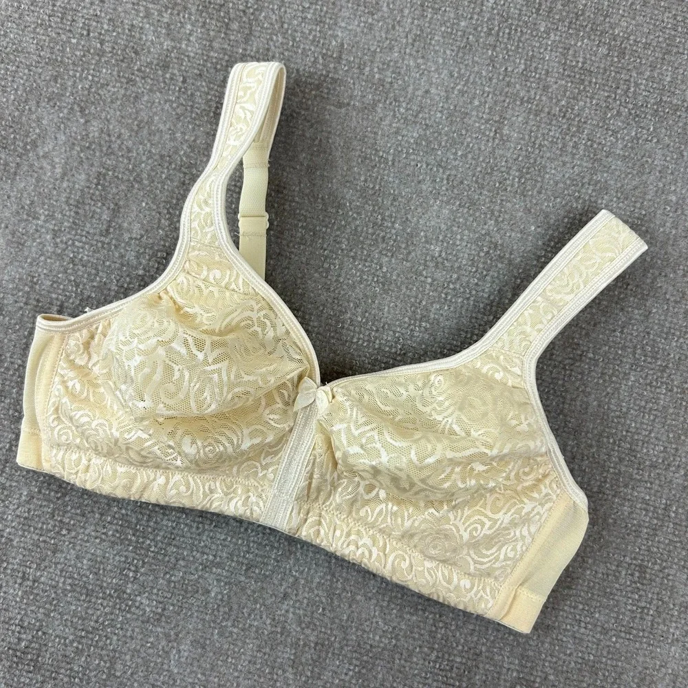 Breezies Lace Lightly Underwire Balconette‎ Bra Womens 34D Beige Nylon Stretch